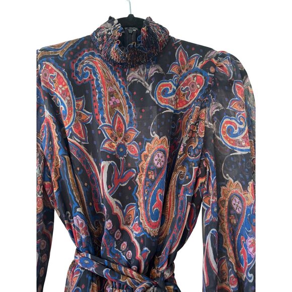 Zara Chiffon Paisley Printed Mini Dress With Belted Waist & Long Sleeves - Picture 5 of 12